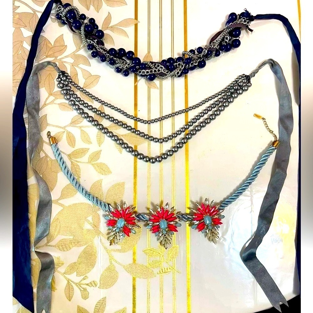 Lot Of 3 beads tied with ribbon,twist Rope Chain Collar Necklace Fashion Jewelry